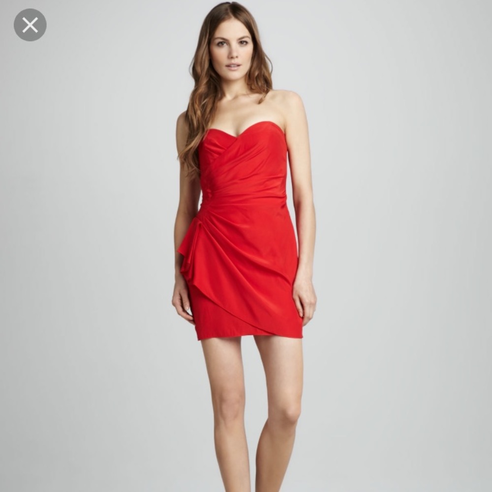 Parker Red Orange Strapless Dress